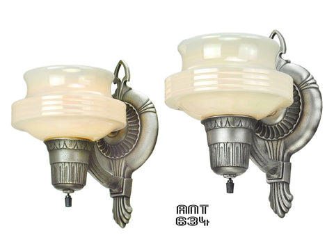 Art Deco Streamline Antique Wall Sconces Circa 1920 - 1930 Lights