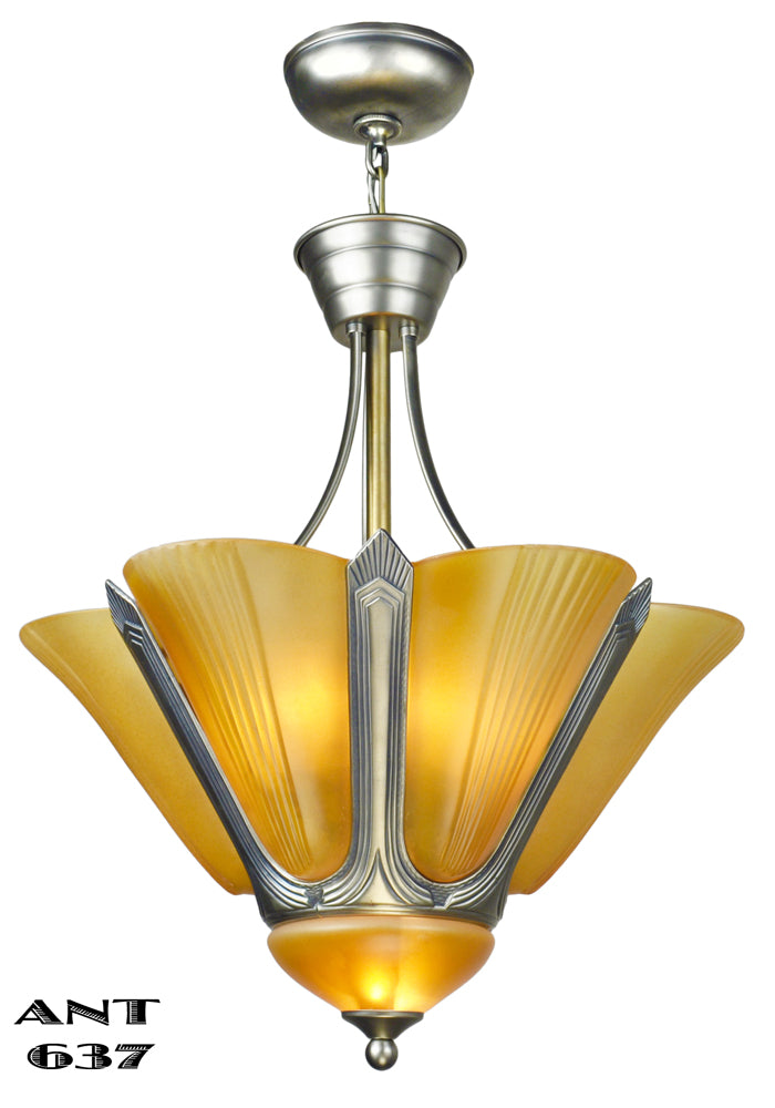 Art Deco Chandelier French 8 Socket Slip Shade Ceiling Light Fixture