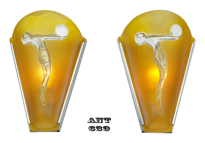 Art Deco French Wall Sconces with Female Figural Woman Dancer Lights