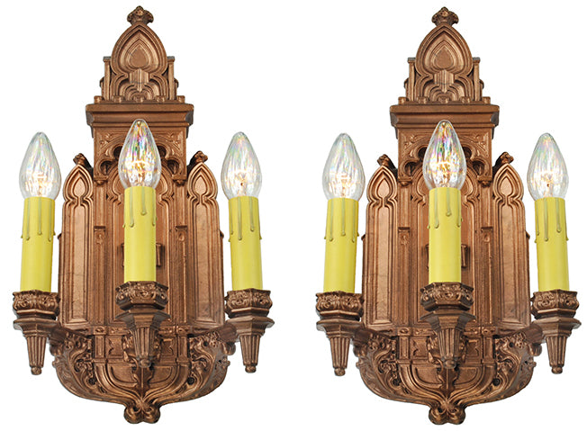 Antique Victorian Wall Sconces Pair of Plaster Lights 1880s Fixtures