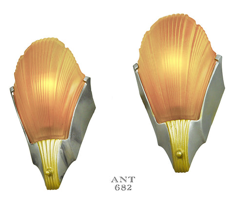 Art Deco Streamline Style Early Modern Wall Sconces Pair 1930s Lights