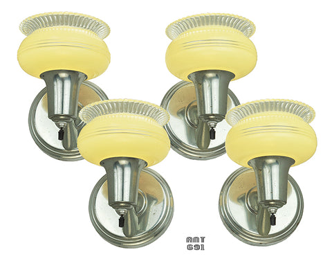 Art Deco Streamline Wall Sconces Set 4 Lights 1930s Nickel Fixtures