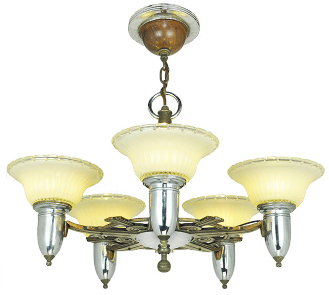 Art Deco Streamline Style Chandelier Antique 5 Light Ceiling Fixture