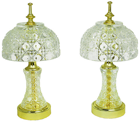 Matching Pair of Vintage Table Lamps Cut Crystal Small Elegant Accent