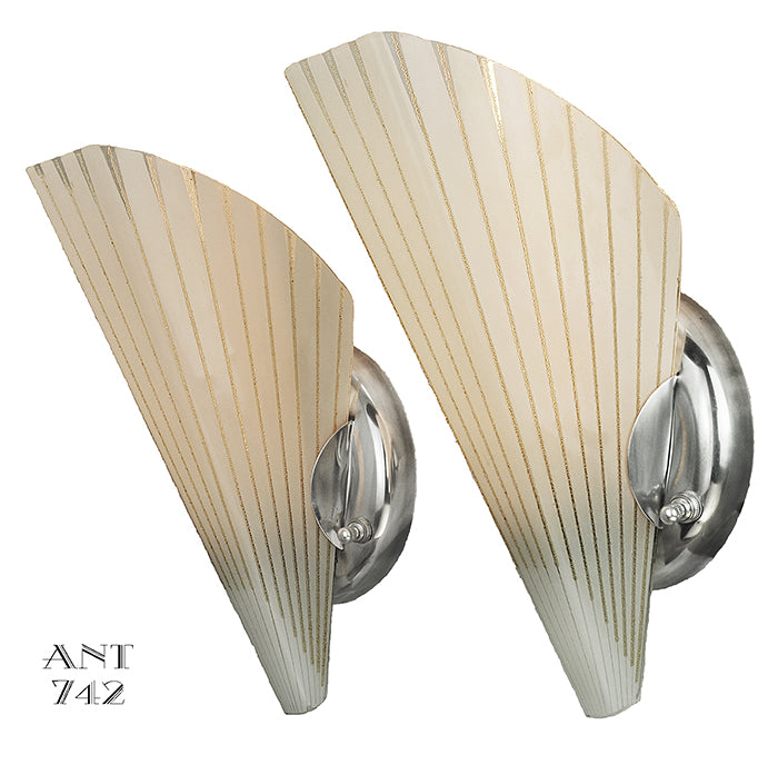 MidCentury Modernist Pair of Vintage Slip Shade Wall Sconces Nickel
