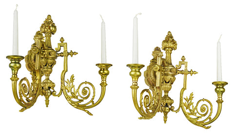 Antique Pair of Candlestick Sconces Wall Mount 2 Arm Candle Holders