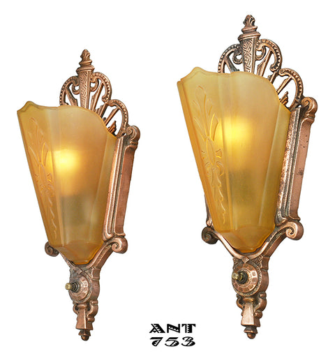 Art Deco Antique Wall Sconces Slip Shade Lights Circa 1930s Fixtures