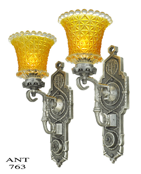 Pair of Antique Edwardian Wall Sconces Circa 1920s Lights Fixtures