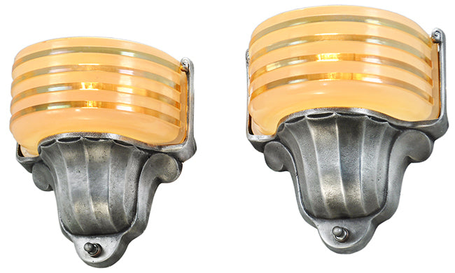 Antique Art Deco Streamline Wall Sconces Slip Shade Lighting Virden