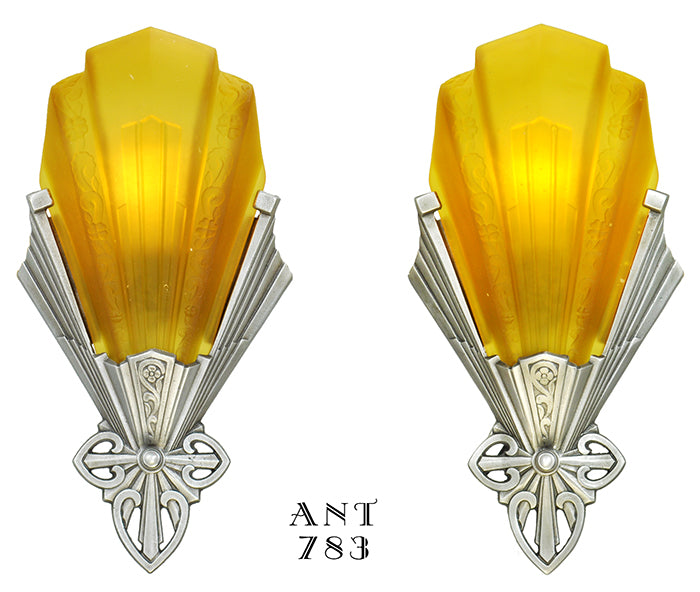 Art Deco Antique Slip Shade Sconces Pair 1930s Wall Lights by Virden