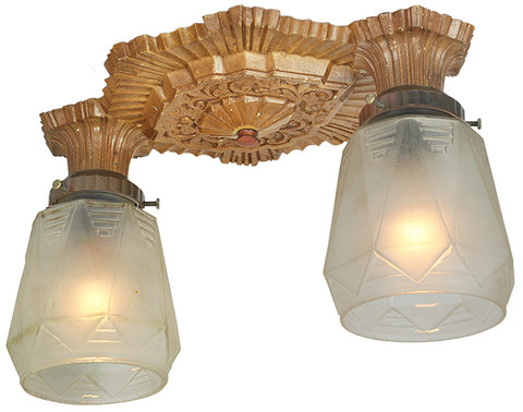 Art Deco Antique Semi Flush Mount 2 Light Close Ceiling Fixture 1930s