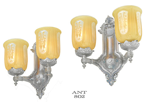 Pair Antique 2 Arm Wall Sconces Circa 1910 - 1920 Lighting Fixtures