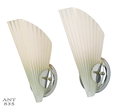 Mid-Century Modernist Pair of Sconces Vintage Slip Shade Wall Lights