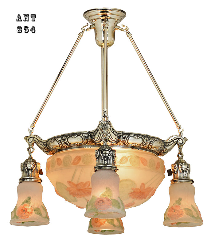 Antique Chandelier Edwardian Puffy Style Ceiling Bowl Light Fixture