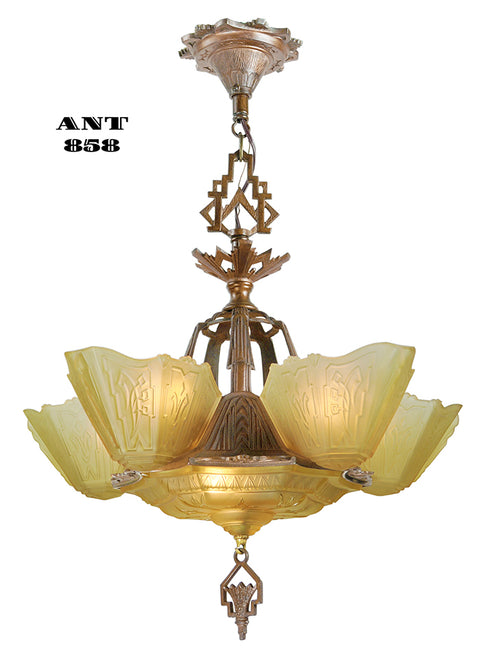 Art Deco Antique Chandelier Markel Slip Shade Ceiling Light Fixture