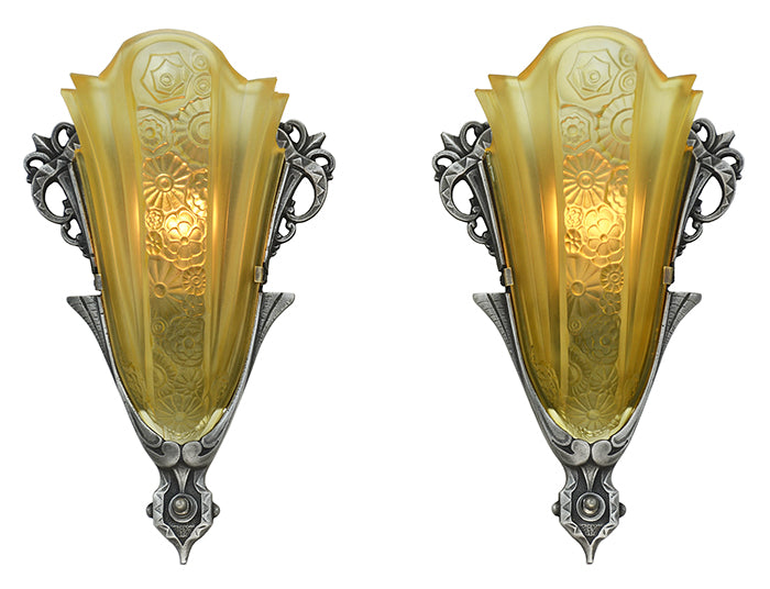 Art Deco Antique Sconces Pair Slip Shade Wall Lights by Consolidated