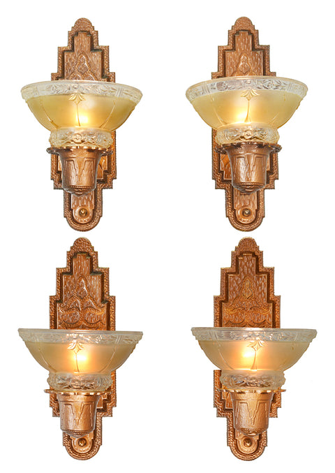 Set of Four Antique Red Bronze Finish Sconces Circa 1910s Wall Lights