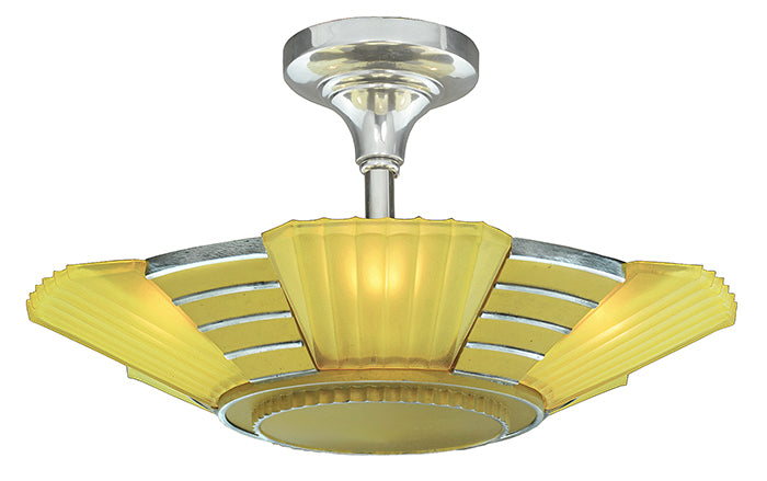 Art Deco 1930s Close Ceiling 5 Light Semi Flush Mount Chandelier