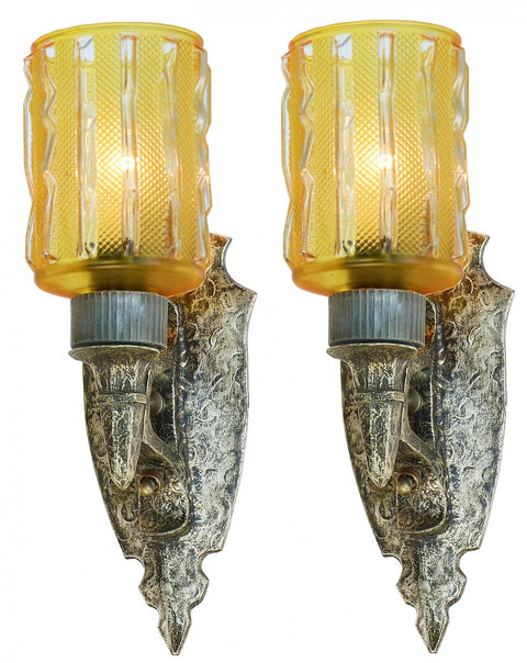 Pair of Hammered Pewter Arts and Crafts/Art Deco Sconces