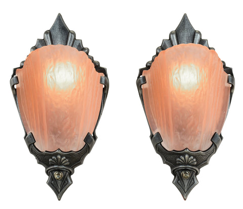 Pair of Slip Shade Art Deco Sconces by Markel