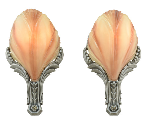Art Deco Slip Shade pair of Sconces by Mid West Circa 1930