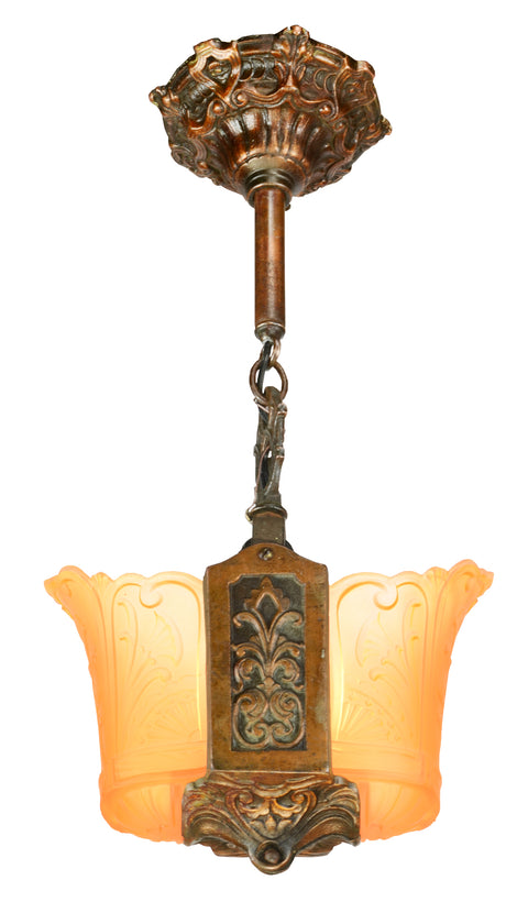 Art Deco Bronze Finish 2 Shade Pendant