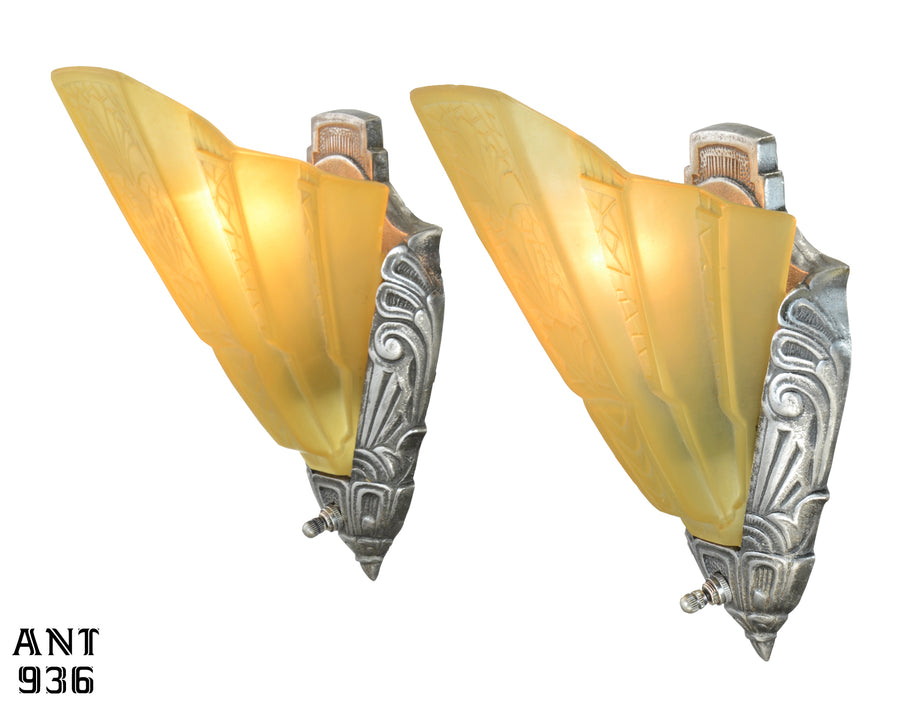 American Art Deco Slip Shade Sconces by Halcolite and Consolidated Glass