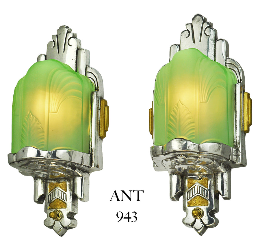 Pair of Nice Slip Shade Art Deco Sconces