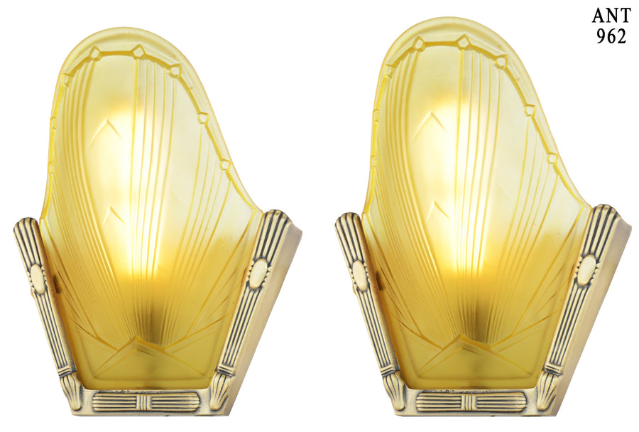 Nice Pair of French Circa 1935 Art Deco Slip Shade Sconces