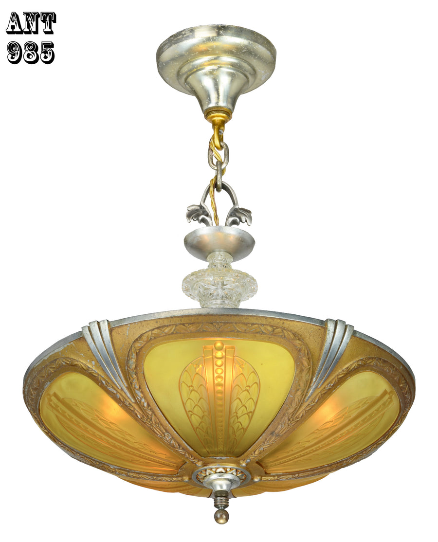 Art Deco Slip Shade Scarce Bowl Chandelier--Circa 1935