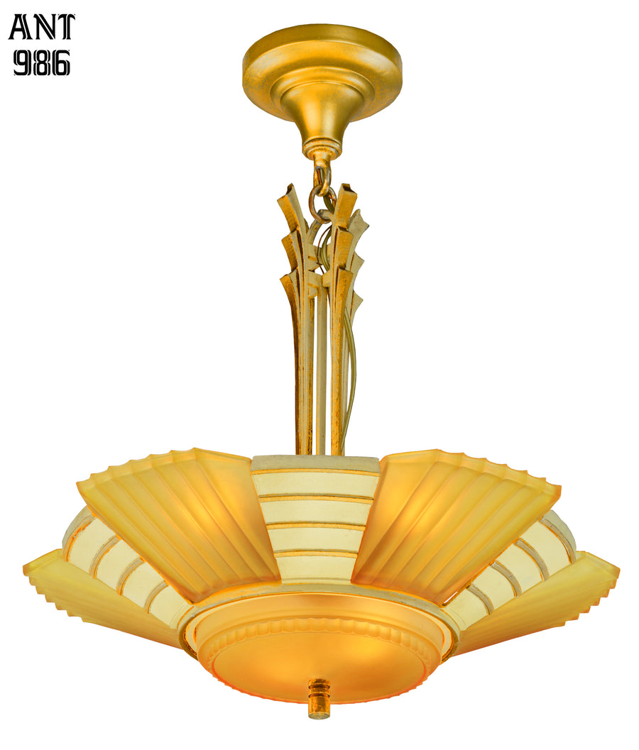 Art Deco Slip Shade 6 Shade Chandelier by Mid-West