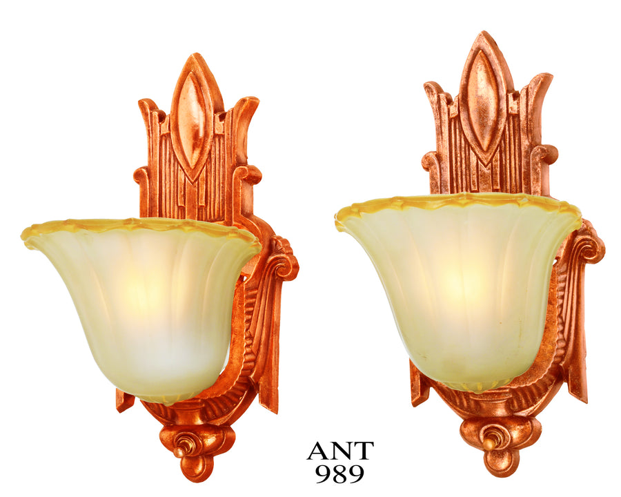 Art Deco Pair of Slip Shade Sconces..Circa 1935