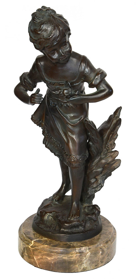 Statue of Young Girl on Marble Base