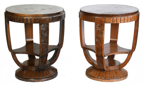 Pair of Antique Art Deco Round Occasional or End Tables