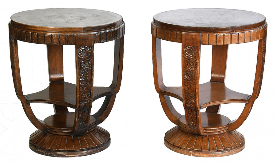 Pair of Antique Art Deco Round Occasional or End Tables