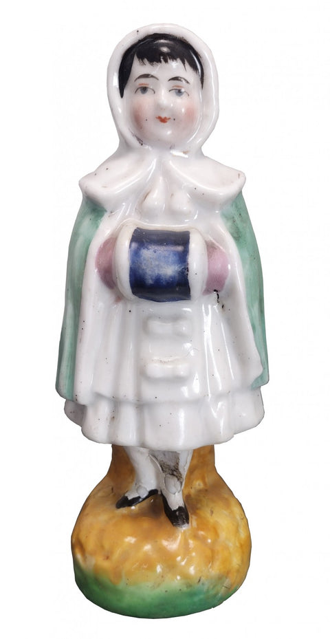 Girl with Winter Coat and Hand Muff Antique Staffordshire Figure