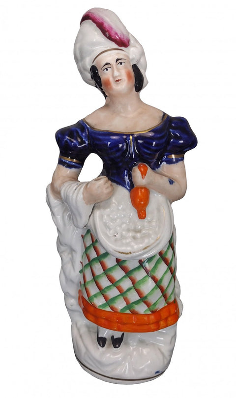 Woman with Bodice and Plaid Skirts Antique Staffordshire Figure