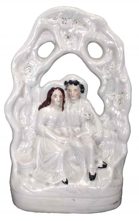 Seated Couple Under the Arbor with Dog Antique Staffordshire Figure