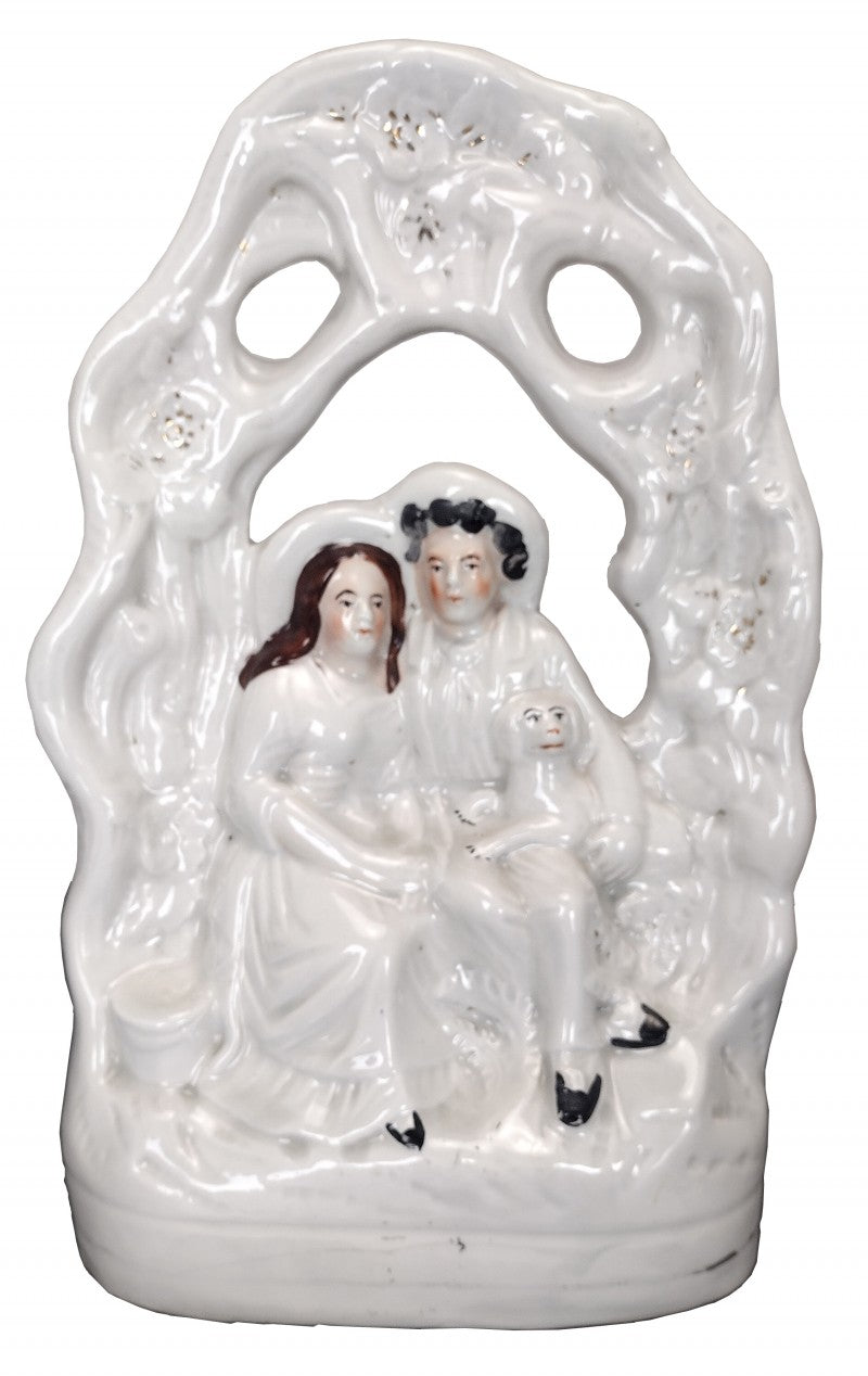 Seated Couple Under the Arbor with Dog Antique Staffordshire Figure