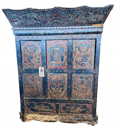 Antique Chinese Six Door Pine and Lacquer decor Cabinet
