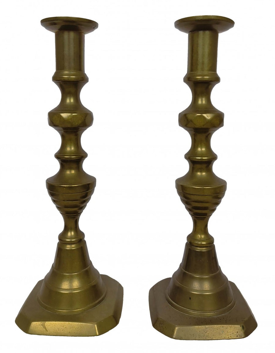 Antique Pair of Solid Brass Victorian Candlesticks