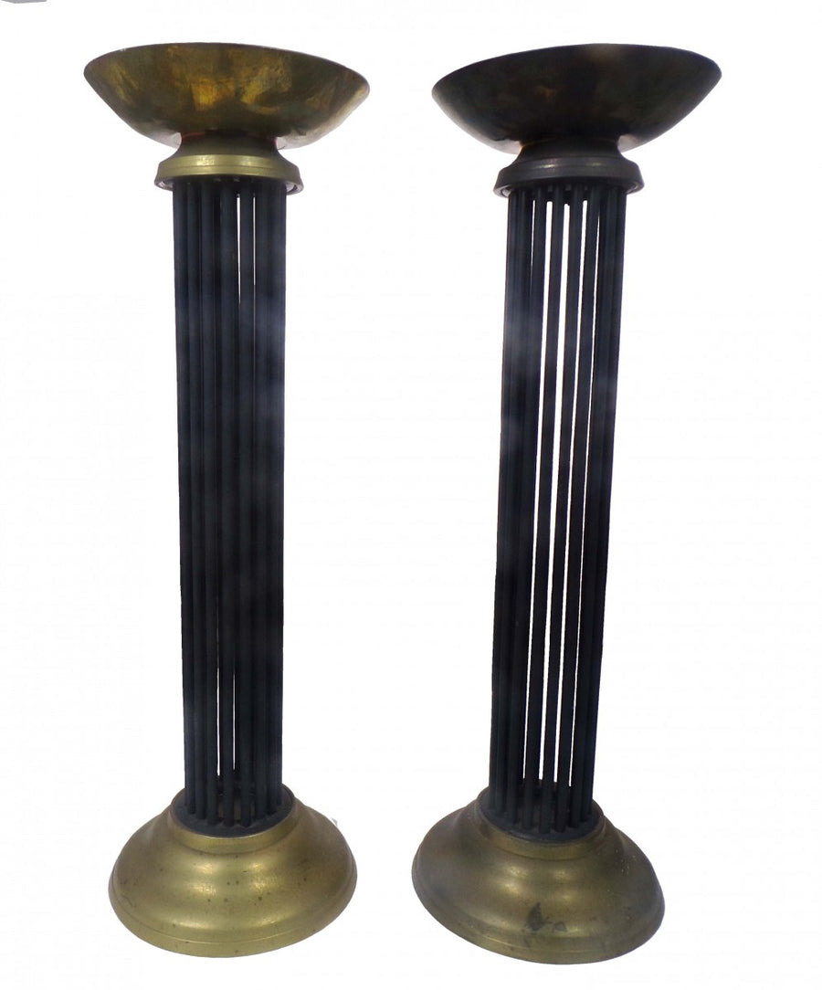Vintage Art Deco Brass Pillar Candle Holder