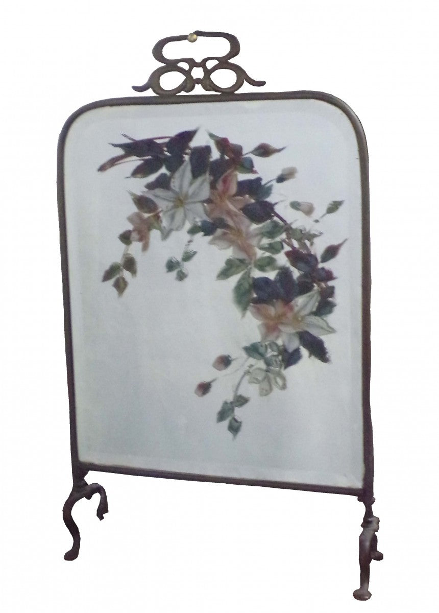 Antique Victorian Hand Painted Fireplace Shield