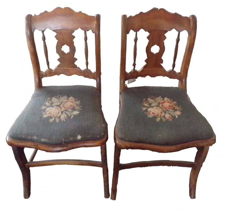 Vintage Pair of Rose Needlepoint Chairs