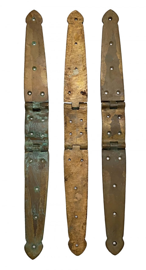 Antique Set of Three Double Hatch Bronze Hinges