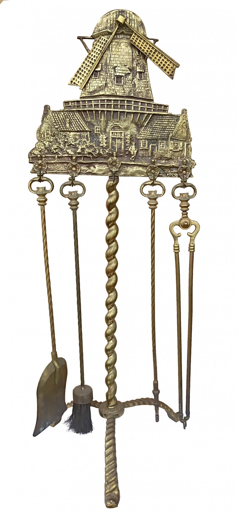 Brass Windmill Fireplace Standing Tool Set