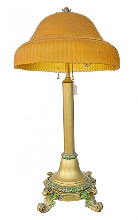 Antique Table Light with Amber Shade