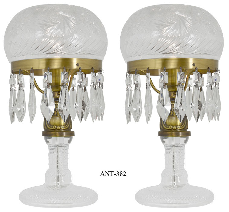 Pair of Cut Glass "Mushroom" Lamps