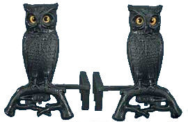 Pair of Cast Iron Owl Andirons