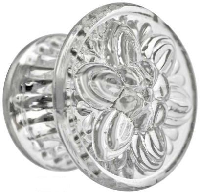Pressed Clear Glass Knob-Floral Motif